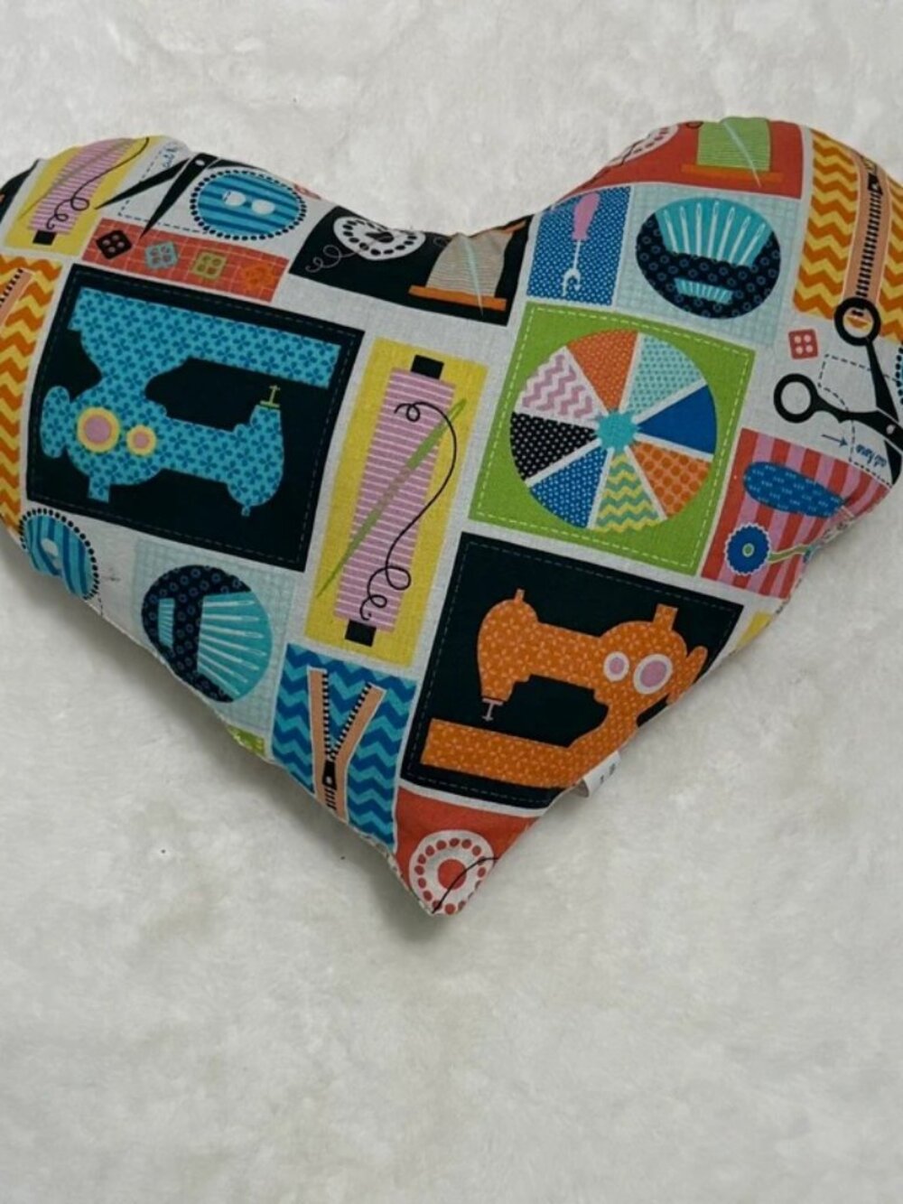 Heart Shaped Sewing Themed Throw Pillow 15” x 10”